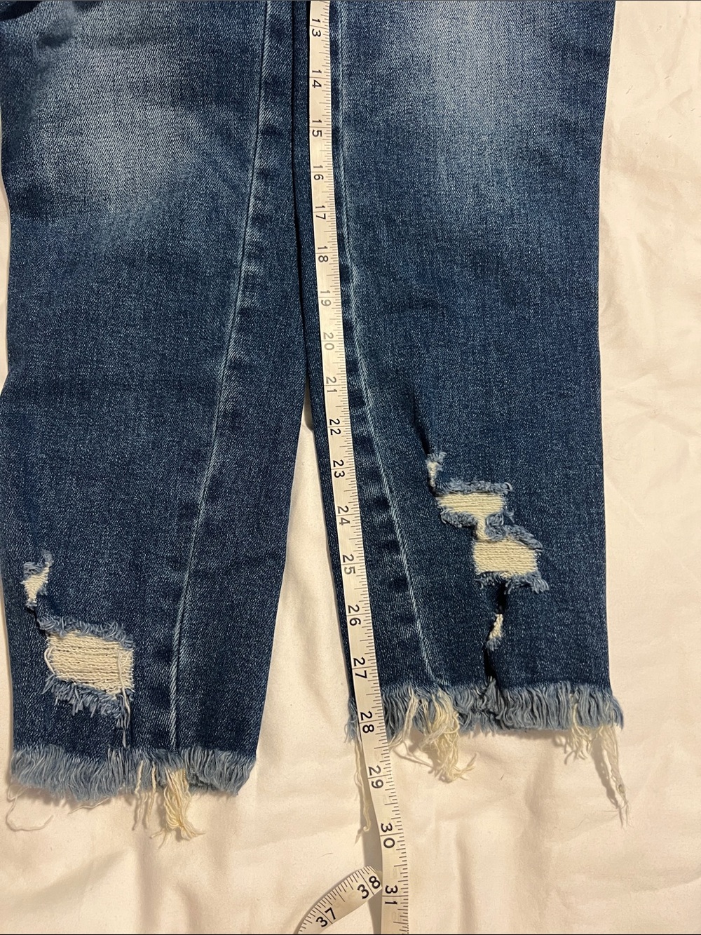 Flying Monkey Mid-Rise Dark Blue Ankle Jeans with Distressed Hem - Picture 5 of 7